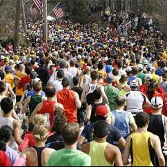 Runners start the 117th running of the Boston Marathon, in Hopkinton, Mass., Monday, April 15, 2013