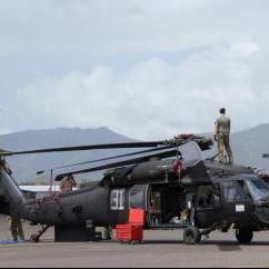 U.S. Army Blackhawk helicopters preparing for their mission in Trinidad and Tobago